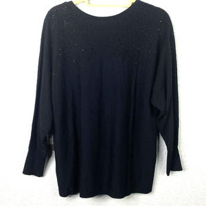 Vince Camuto Beaded Sweater 1X Womens Plus Black V Back Raglan Sleeve